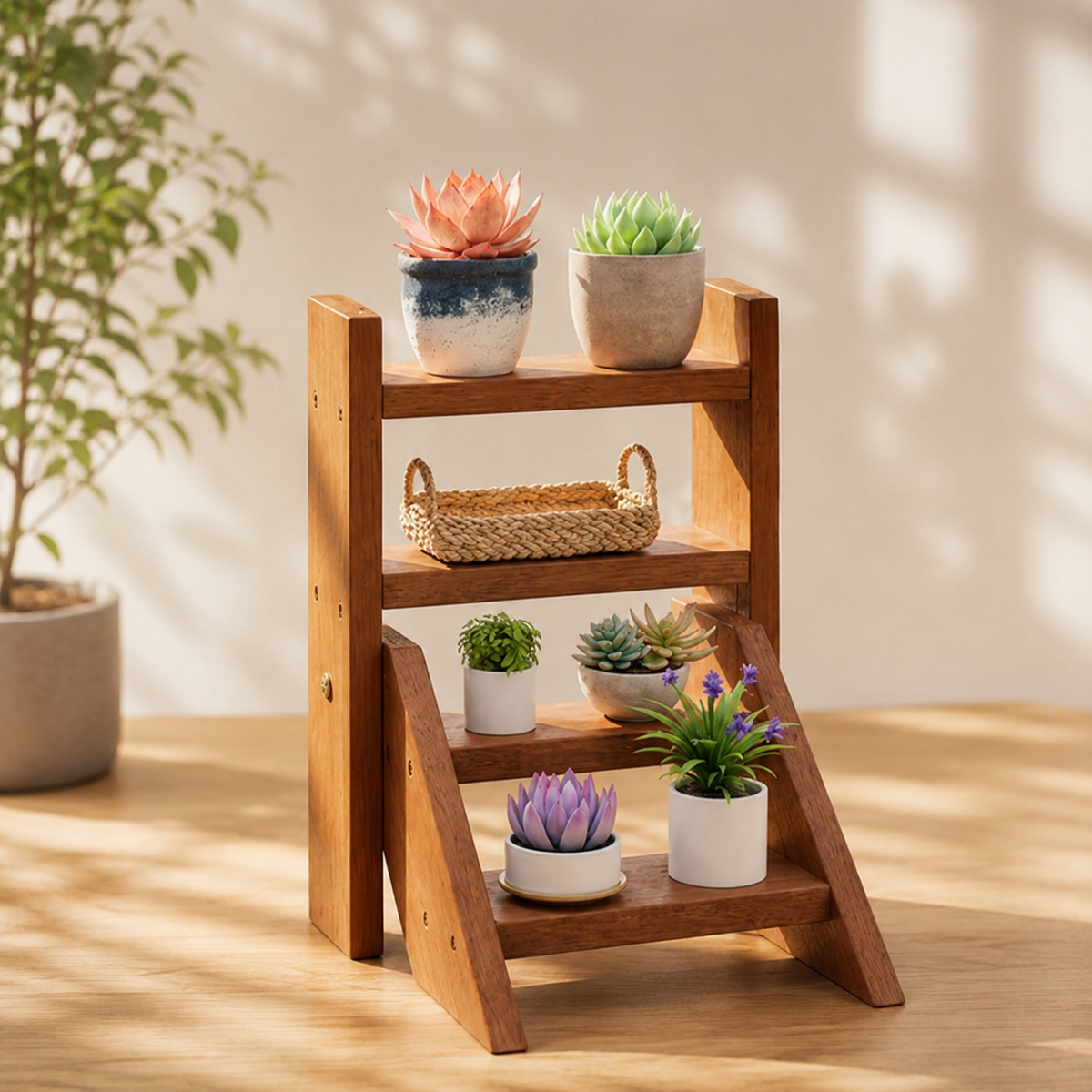 4-Tier Solid Wood Plant Stand