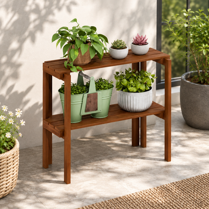 2-Tier Wooden Plant Display Shelf