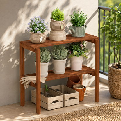 2-Tier Wooden Plant Display Shelf