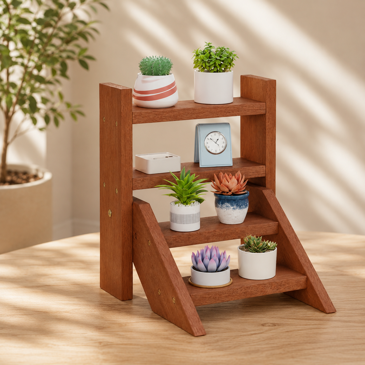 4-Tier Solid Wood Plant Stand