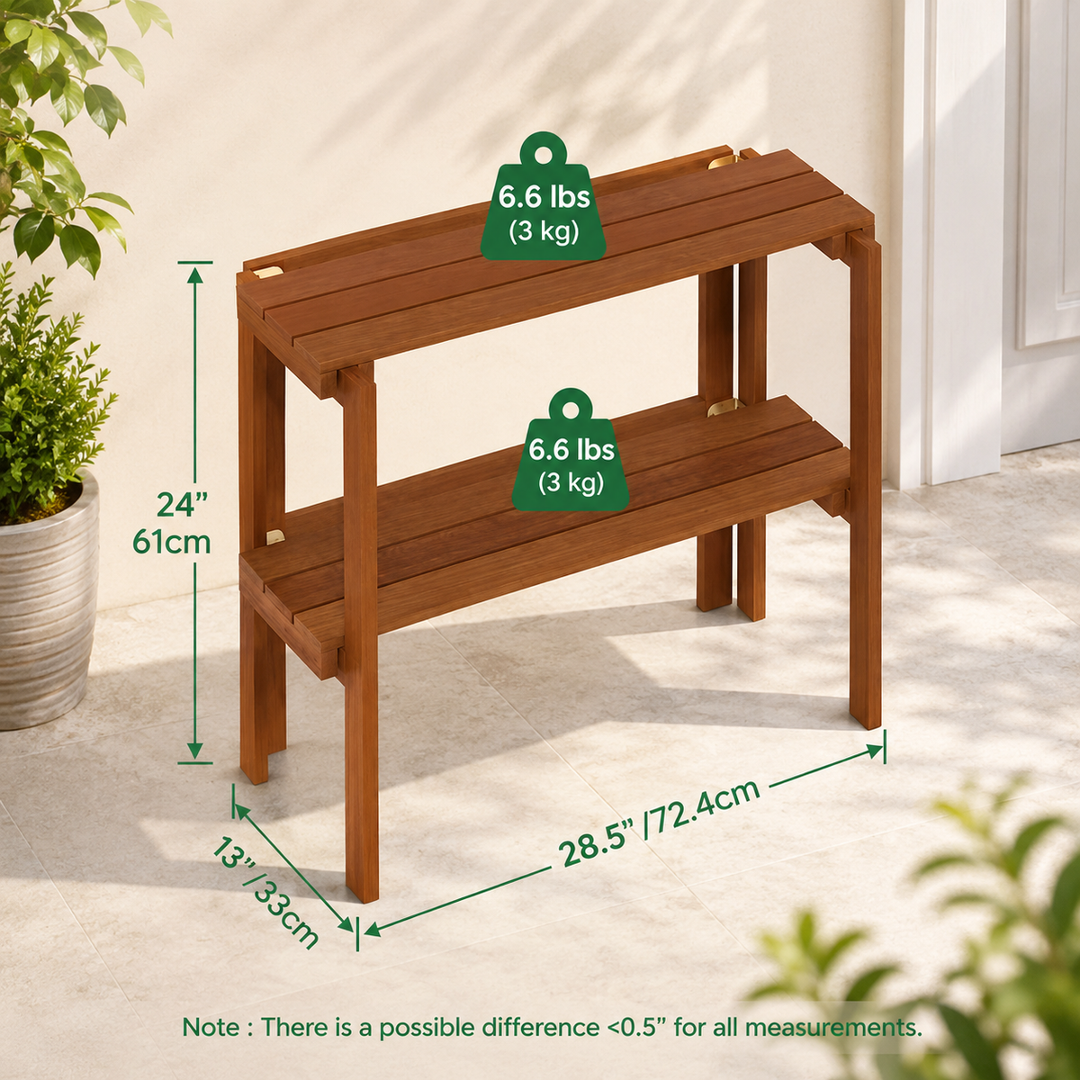 2-Tier Wooden Plant Display Shelf