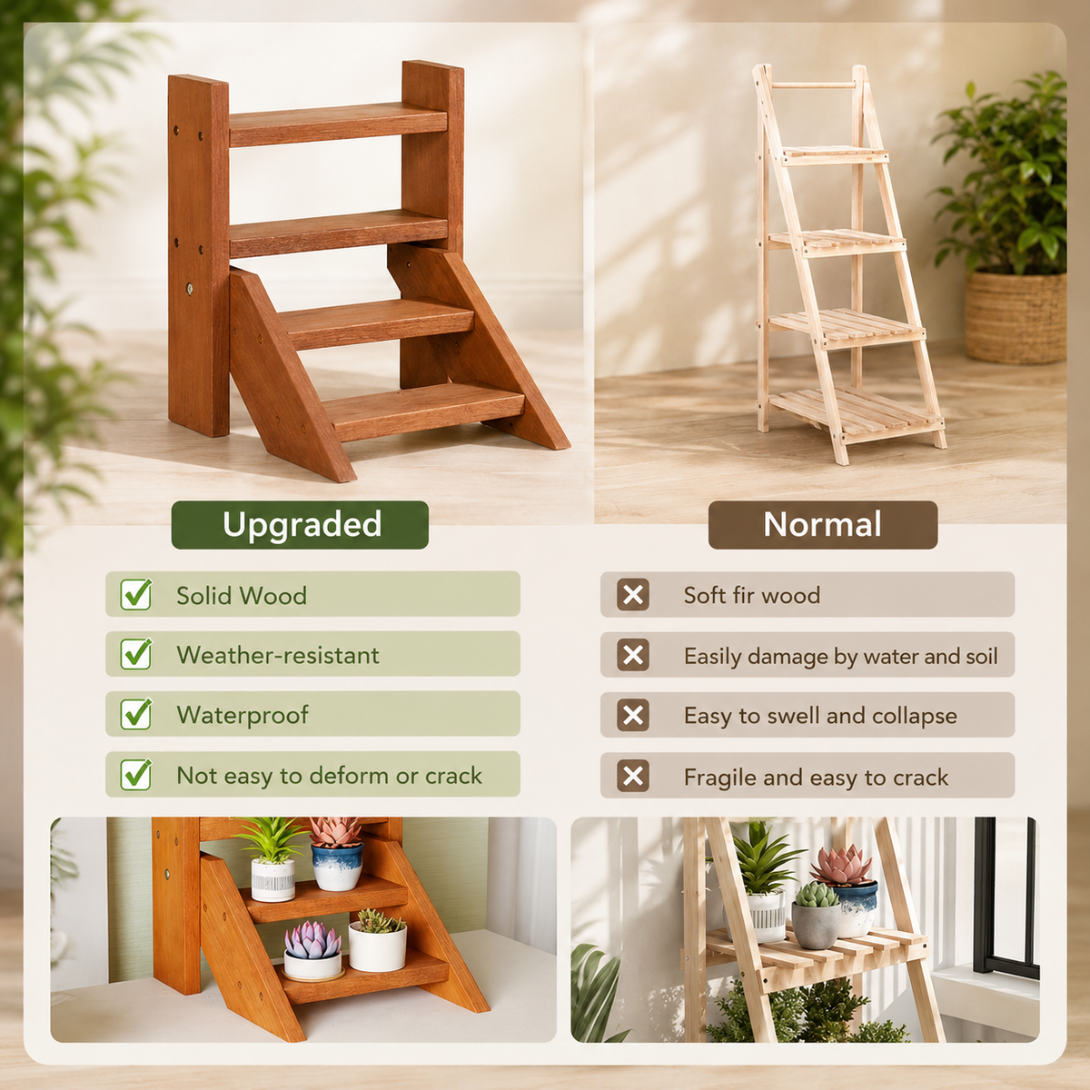 4-Tier Solid Wood Plant Stand
